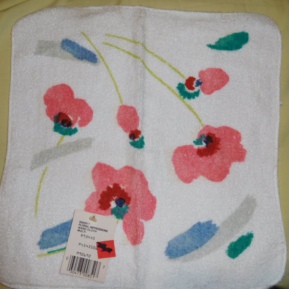 NOS SPRINGMAID PINK FLORAL WASHCLOTH USA MADE MCM VINTAGE